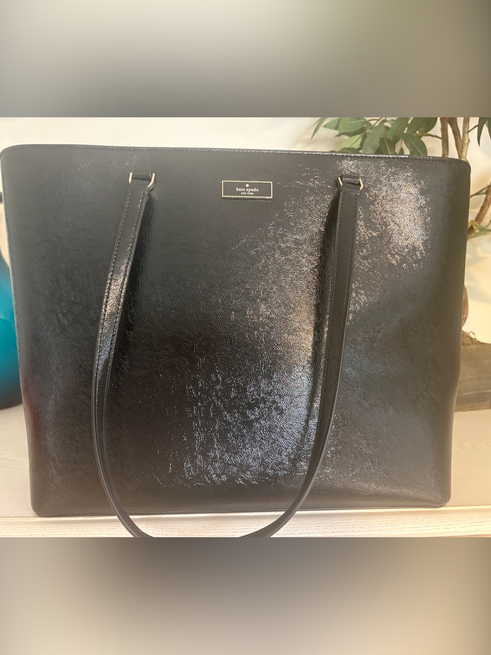 Kate Spade “Bridget” crinkle lg Black Patent Leather Tote